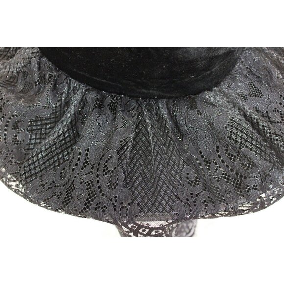 Halloween Tall Witch Hat Black Felt Rose Floral Lace Veil Costume Cosplay - Picture 8 of 9